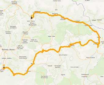 Map Great Dolomites Route, a legendary motorcycle road in Italy