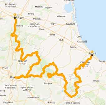 Map Thrilling tour ride in the Apennines between Tuscany-Romagna