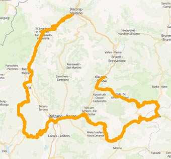 Map Motorcycle tour in South Tyrol crossing eight amazing passes