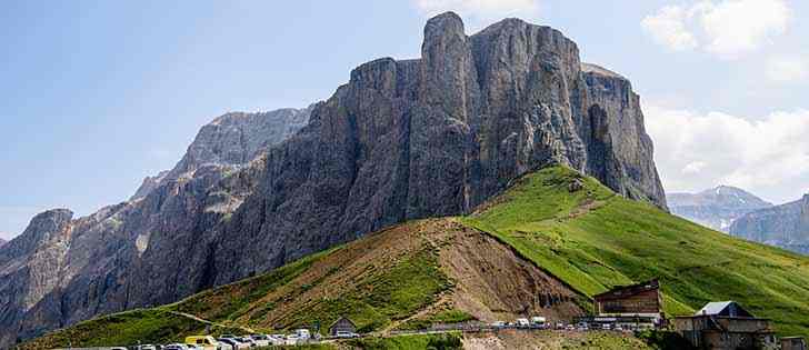 Motorcycle adventures: Motorcycle tour on the winding road to Sella pass, Dolomites 1