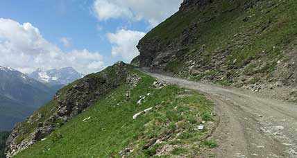 Motorcycle tour on the unpaved road in Susa Valley, Piedmont