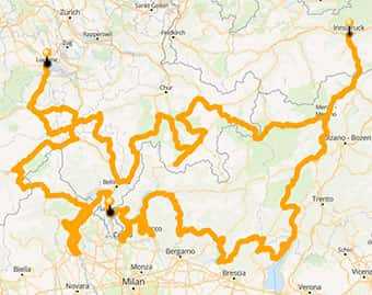 Map Winding Swiss Alpine roads & charming Northern Italian lakes