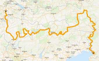 Map Eastern Alps riding tour from Switzerland, Slovenia to Italy