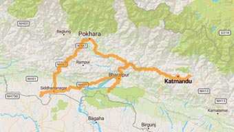 Map Amazing motorbike ride in Nepal on challenging terrains