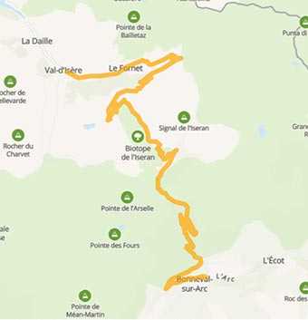 Map Col de l'Iseran: thrilling road in the French Alps